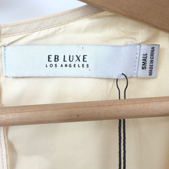 EB LUXE LA Beige Puff Sleeve Tiered Midi French‎ Girl Holiday Party Dress Size S - Picture 5 of 10